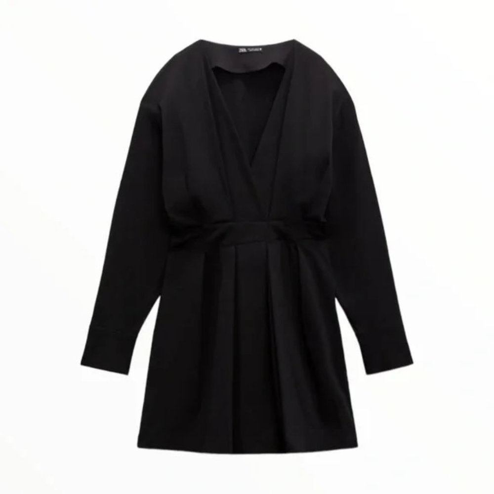 ZARA BOX PLEAT POPLIN DRESS  BLACK - REF. 8744/371